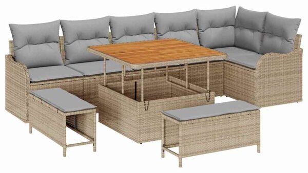Zestaw Mebli Ogrodowych Komplet Wypoczynkowy Z Poduszkami 9-Częściowy Beżowy Rattan Na Taras Balkon Ogród