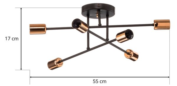 EMIBIG LIGHTING Lampa sufitowa Veken 6B czarna i miedziana