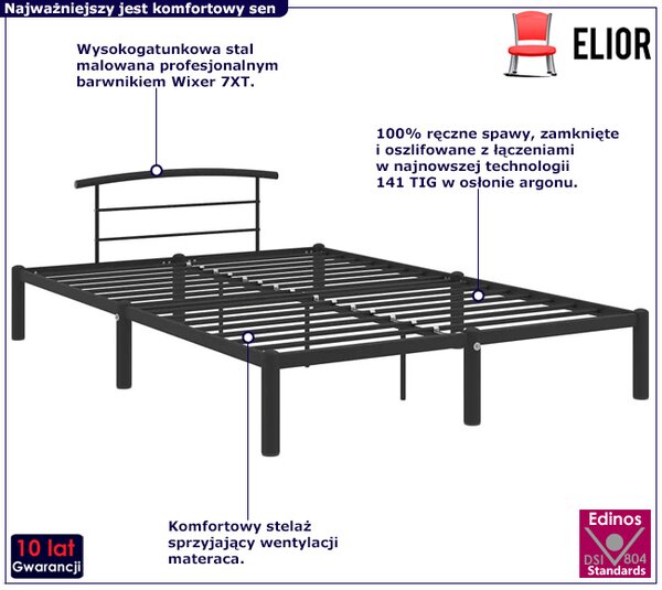 Czarne metalowe łóżko w stylu loftowym 140x200 cm B4-D25