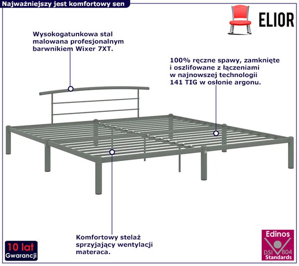 Szare metalowe łóżko małżeńskie 200x200 cm K4-T88