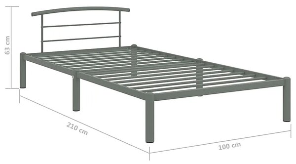 Szare metalowe łózko jednoosobowe 90 x 200 cm A7-N17