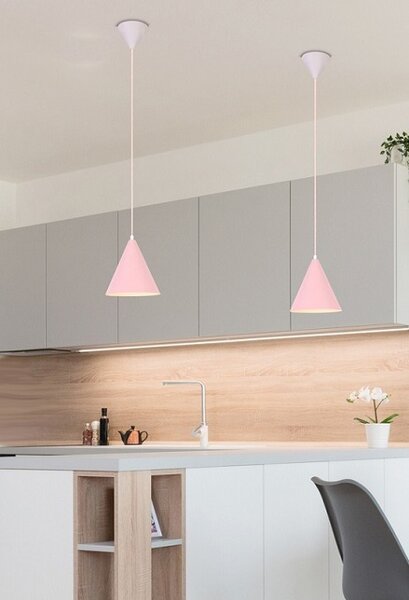 Różowa lampa wisząca metalowy stożek - V014 K5-S83
