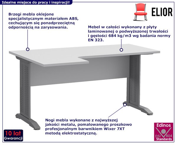 Białe lewostronne biurko narożne L7-E41
