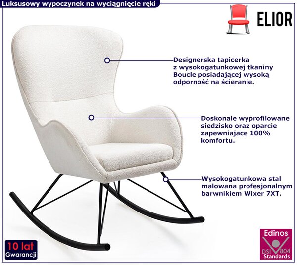 Biały fotel bujany z tkaniny boucle B9-R75