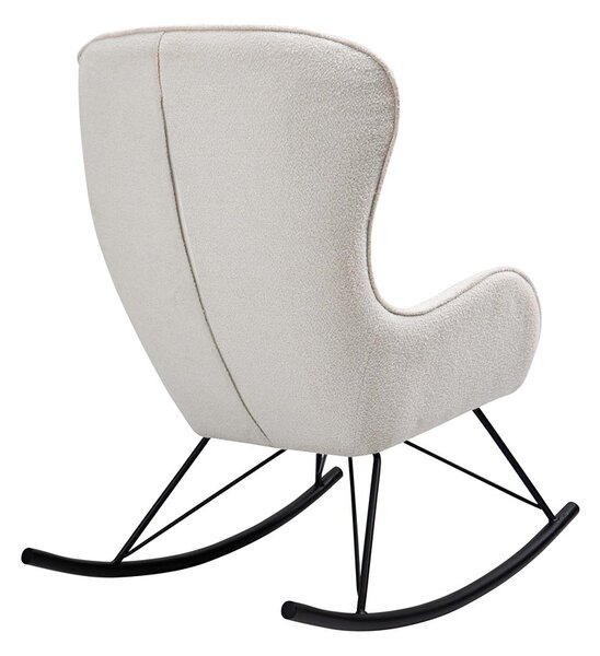 Biały fotel bujany z tkaniny boucle B9-R75