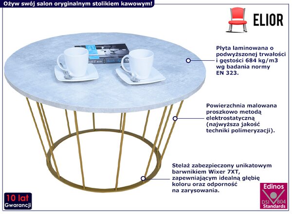 Okrągły stolik kawowy ze złotym stelażem beton S0-T58