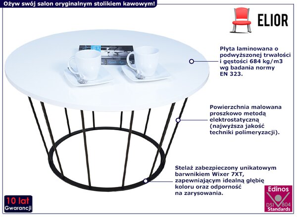 Okrągły stolik kawowy z metalowym stelażem biały L7-Z88