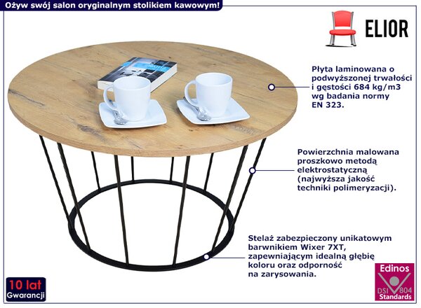 Stolik kawowy z metalowym stelażem dąb lancelot F6-D49