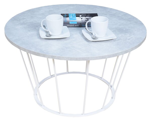 Okrągły stolik kawowy z białym stelażem beton - Savik 5X