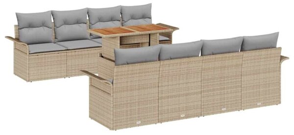 Zestaw Mebli Ogrodowych Komplet Wypoczynkowy 9-Częściowy Beżowy Rattan Na Taras Balkon Ogród