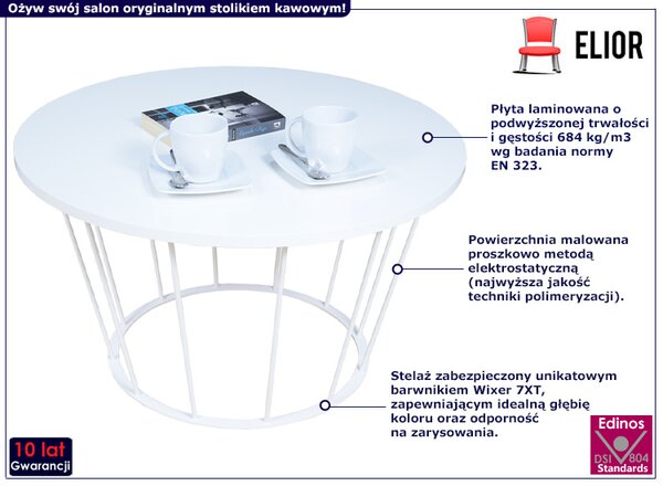 Biały okrągły stolik kawowy T6-A45