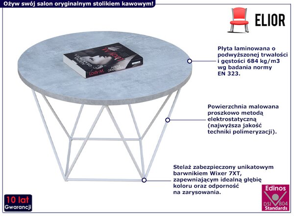 Nowoczesny stolik kawowy z metalowym stelażem beton N6-W87
