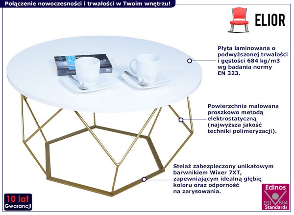 Biały stolik kawowy w stylu glamour T6-R27