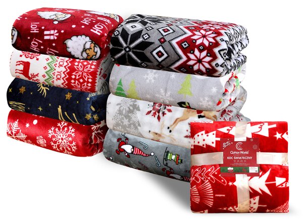 Biały świąteczny koc z mikropluszu CHRISTMAS JOY Rozmiar: 200 x 220 cm