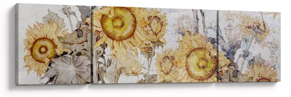 Obraz - Słoneczniki na ścianie (170x50 cm)