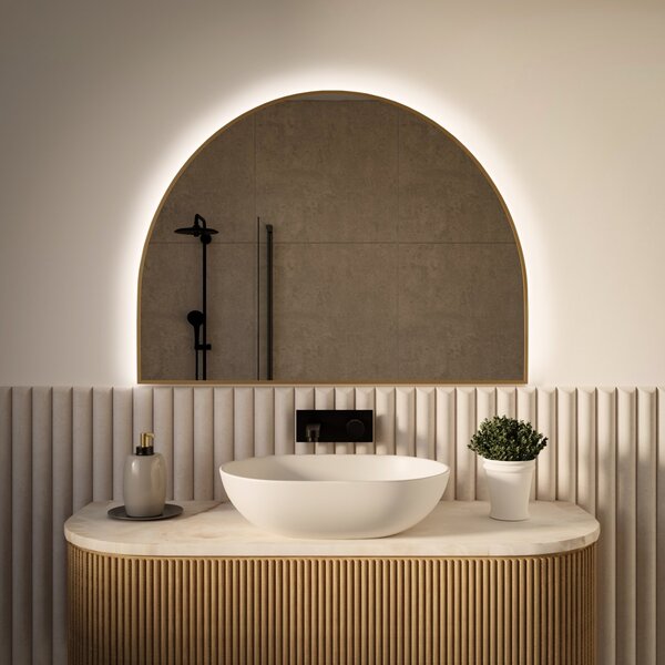 Lustro Semi Round LED w Rama Złotej 80 x 40 cm Neutralna