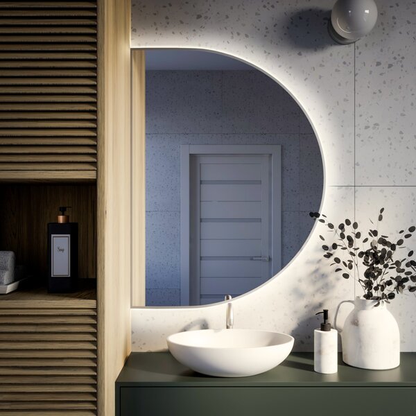 Lustro Semi Round LED Rama Srebrna 80 x 40 cm Neutralna