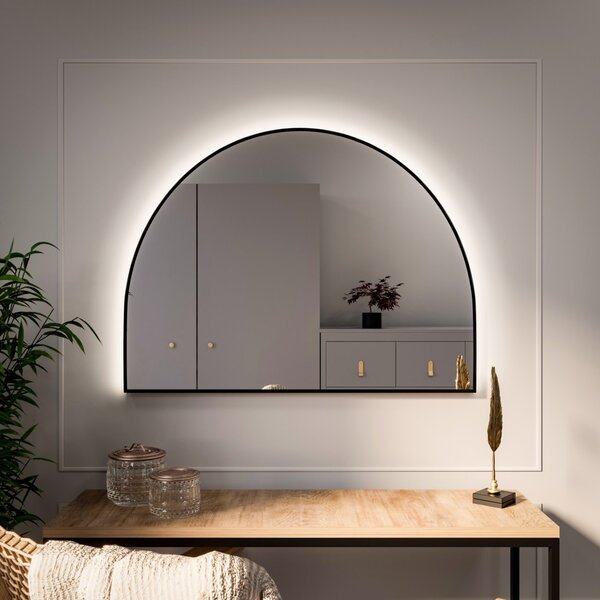 Lustro Semi Round LED w Ramie Czarnej 80 x 40 cm Neutralna