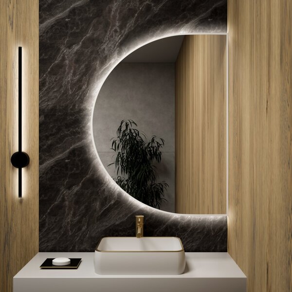 Lustro Semi Round LED Rama Biała 80 x 40 cm Neutralna
