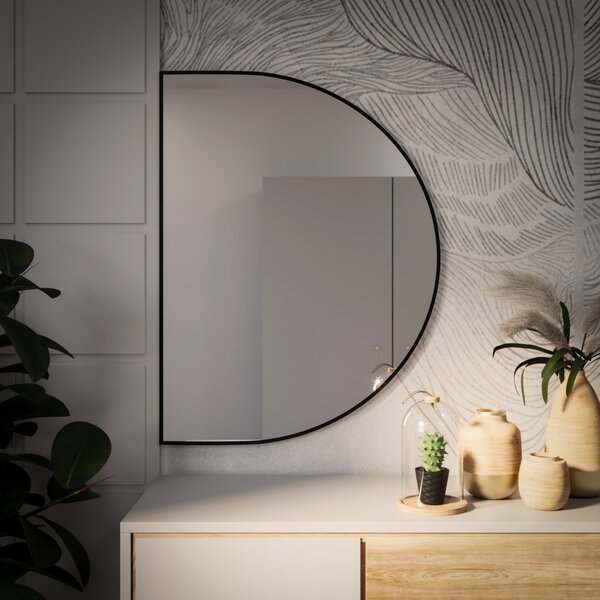 Lustro Semi Round Rama Czarna 80 x 50 cm
