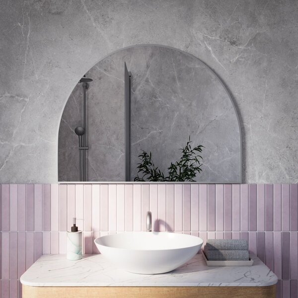 Lustro Semi Round w Srebrnej Ramie 80 x 40 cm