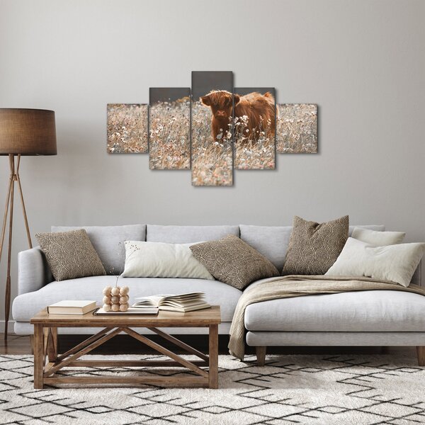 Obraz - Szkocka krowa w kwiatach (125x70 cm)