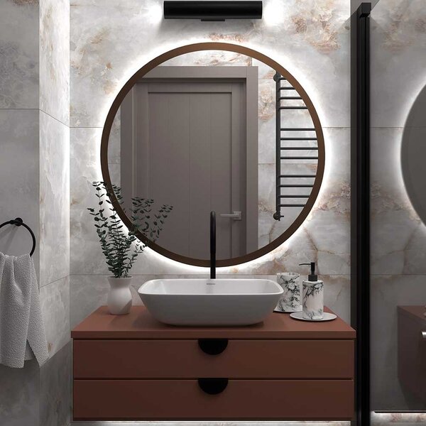 Lustro Cornice Metal LED Rama Brąz 50 cm Neutralna