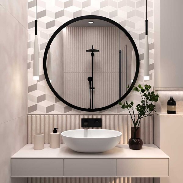 Lustro Cornice w Ramie Czarnej 50 cm