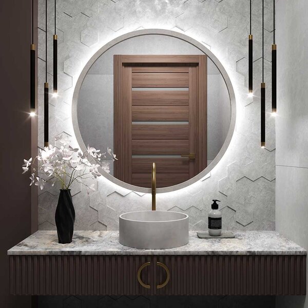 Lustro Cornice LED Rama Beton Jasny 50 cm Neutralna