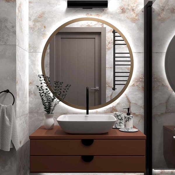 Lustro Cornice Metal LED Rama Mosiądz 50 cm Neutralna