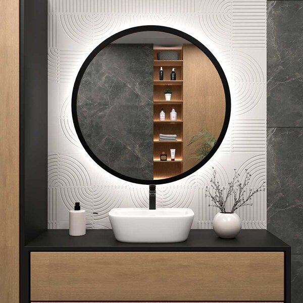 Lustro Cornice LED Rama Czarna 50 cm Neutralna