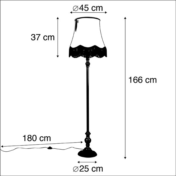 Lampa stojąca czarna z abażurem w stylu babci różowym - Classico