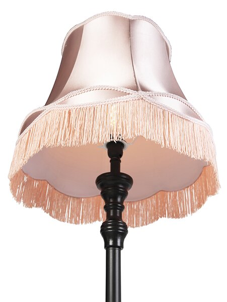 Lampa stojąca czarna z abażurem w stylu babci różowym - Classico
