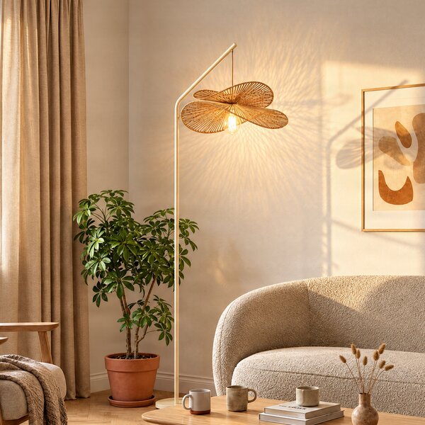 Lampa podłogowa Japandi beżowa z beżowym abażurem - Nest