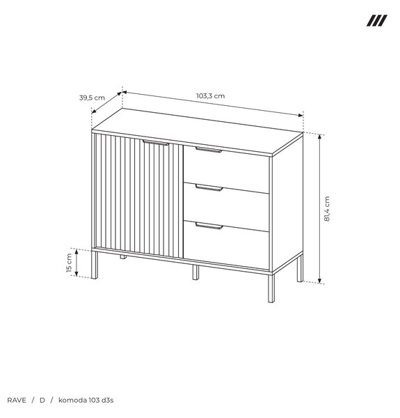 EMWOmeble Komoda RAVE (D) 103 d3s dąb viking/beżowy