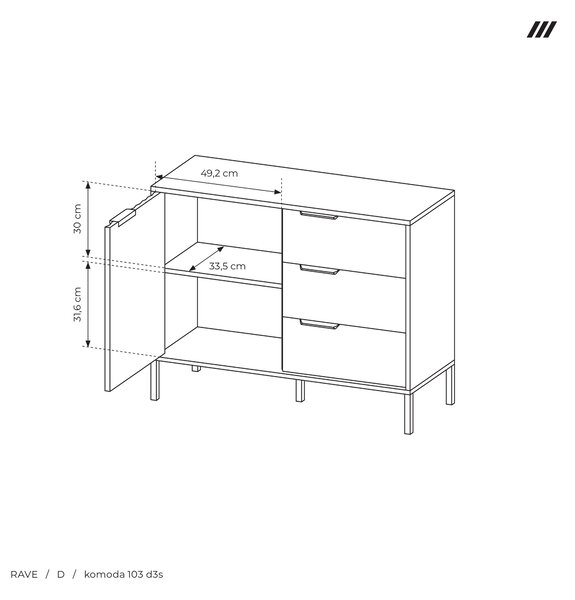 EMWOmeble Komoda RAVE (D) 103 d3s dąb viking/beżowy