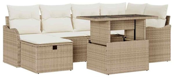 Zestaw Mebli Ogrodowych Komplet Wypoczynkowy Z Poduszkami 7-Częściowy Beżowy Rattan Na Taras Balkon Ogród