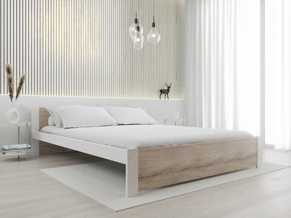 Łóżko IKAROS 160 x 200 cm, białe/dąb sonoma Stelaż: Ze stelażem listwowym elastycznym, Materac: Bez materaca