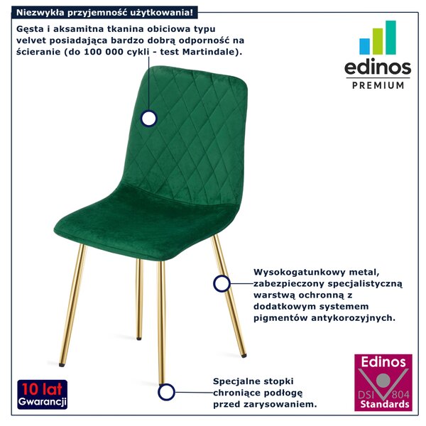Zielone welurowe krzesło glamour pikowane L9-S24