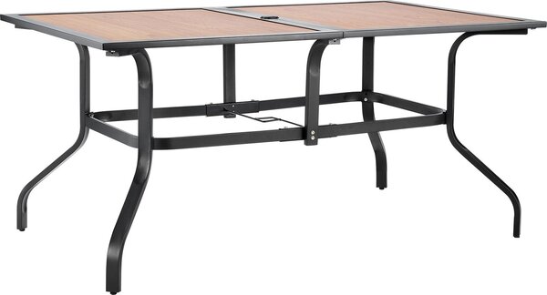 SucceBuy stó na patio stó ogrodowy stó balkonowy (1505 x 960 x 725 mm) wykonany ze stali wglowej i pyty DPC, stó jadalniany na patio, taras, ogród lub werand, wodoodporny, z otworem na parasol 35 mm, nono do 68,04 kg