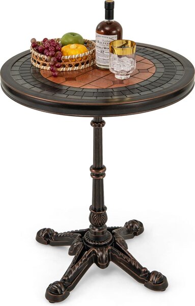 Stolik tarasowy 60,5 cm, stolik boczny z eliwa aluminiowego z malowanym blatem, stolik kawowy Mid Century Dekoracyjny stolik akcentujcy, brzowy