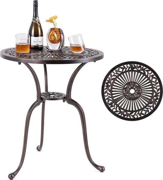 KOMFOTTEU okrgy stó bistro z otworem na parasol, stó ogrodowy wykonany z odlewu aluminiowego, stó tarasowy z regulowanymi nogami, nono 50 kg, stó balkonowy