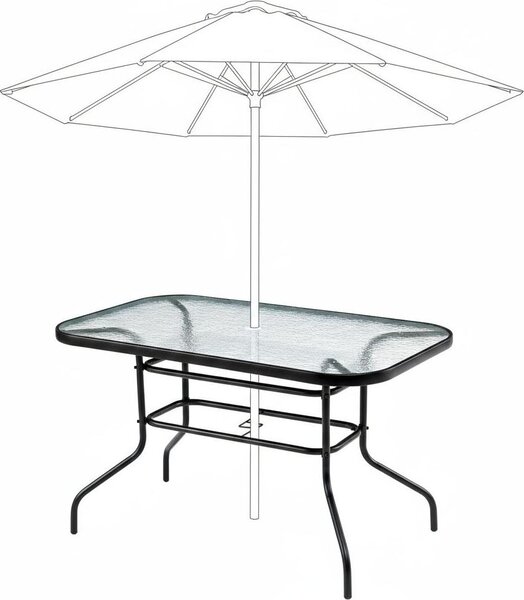 Duy szklany stó ogrodowy na taras balkon 120x70 transparentny otwór na parasol