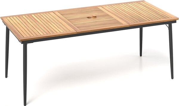 Stó ogrodowy KOMFOTTEU z otworem na parasol, stó jadalniany z drewna akacjowego, drewniany stó dla 8 osób, stó patio 200 x 90 x 75 cm, do uytku na zewntrz, w ogrodzie, na patio