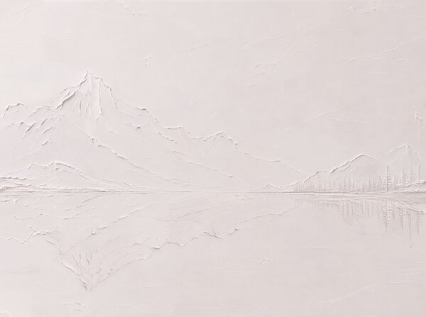 Fototapety Jasnoróżowy, teksturowany krajobraz górski z jeziorem o lustrzanej tafli, Fototapety Natura, w05739v1 : Uwalls.pl
