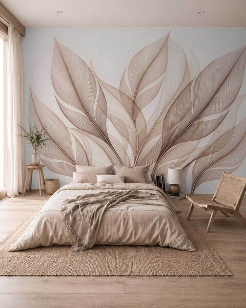 Fototapety Elegancka kompozycja botaniczna z dużymi, stylizowanymi liśćmi, Tapety Wyjątkowe, w09944 : Uwalls.pl
