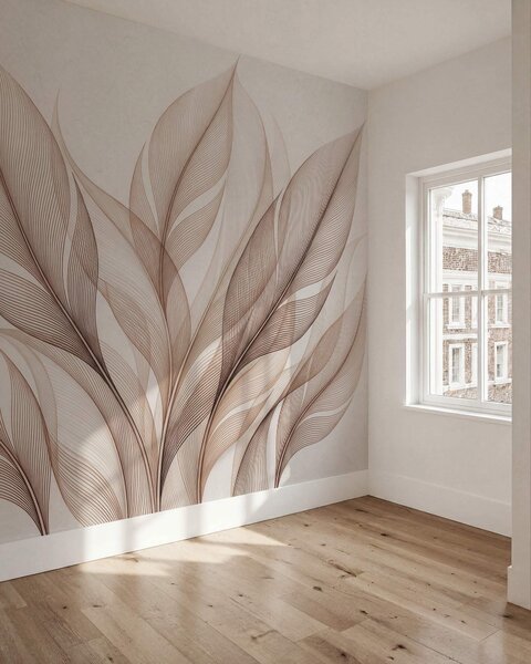 Fototapety Elegancka kompozycja botaniczna z dużymi, stylizowanymi liśćmi, Tapety Wyjątkowe, w09944 : Uwalls.pl