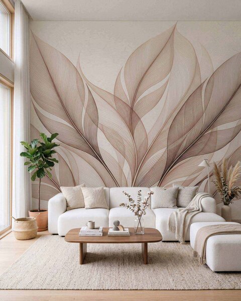 Fototapety Elegancka kompozycja botaniczna z dużymi, stylizowanymi liśćmi, Tapety Wyjątkowe, w09944 : Uwalls.pl