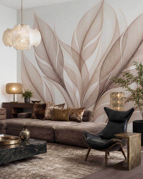 Fototapety Elegancka kompozycja botaniczna z dużymi, stylizowanymi liśćmi, Tapety Wyjątkowe, w09944 : Uwalls.pl