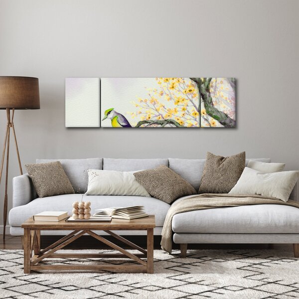 Obraz - Akwarelowy ptaszek na drzewie (170x50 cm)